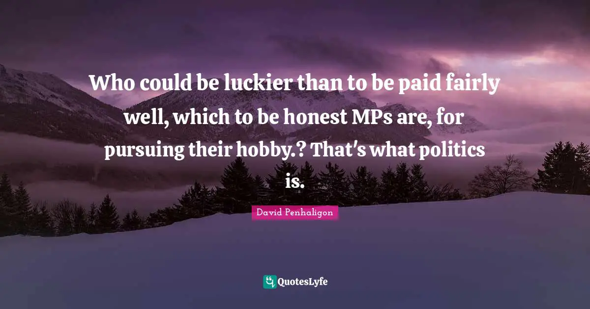 Mps Quotes: "Who could be luckier than to be paid fairly well, which to be honest MPs are, for pursuing their hobby.? That's what politics is."