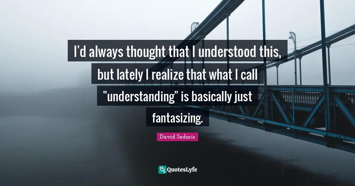 I'd always thought that I understood this, but lately I realize that what I call "understanding" is basically just fantasizing.