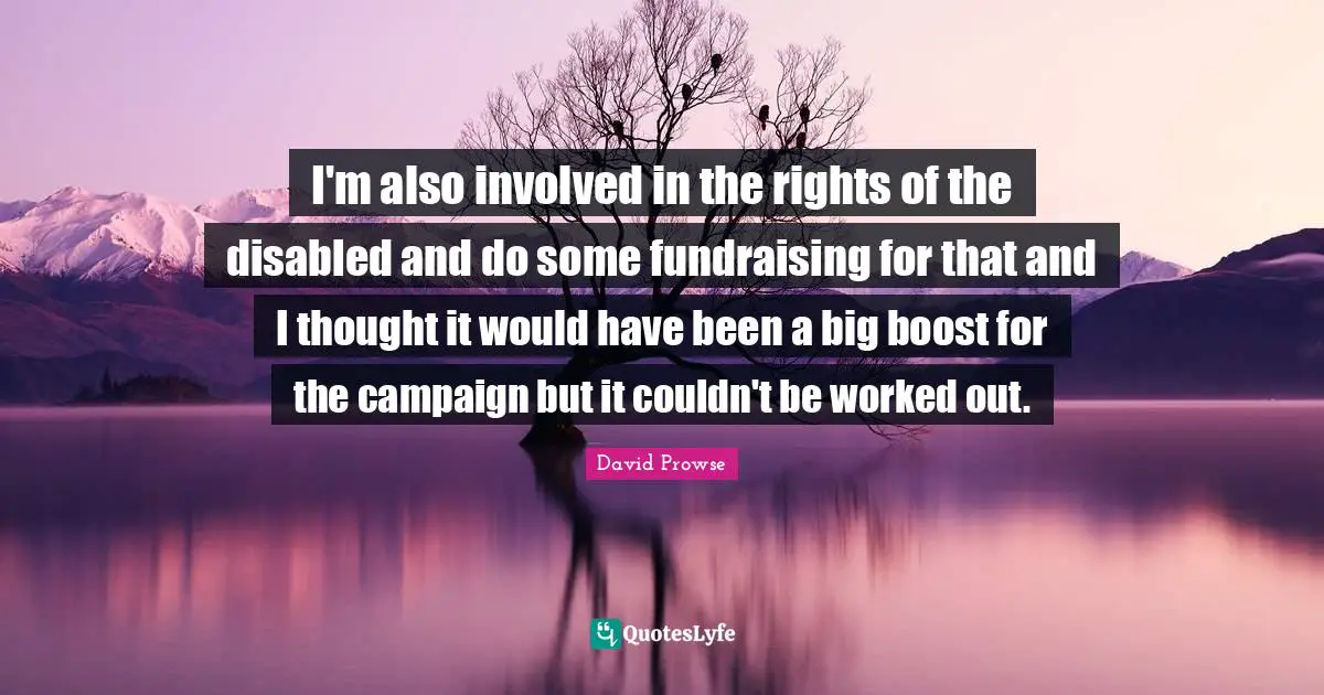 Boost Quotes: "I'm also involved in the rights of the disabled and do some fundraising for that and I thought it would have been a big boost for the campaign but it couldn't be worked out."