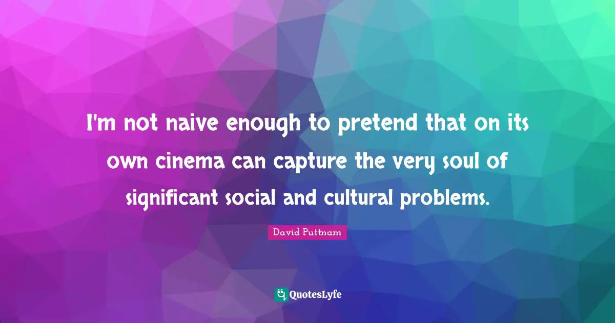 I'm not naive enough to pretend that on its own cinema can capture the very soul of significant social and cultural problems.