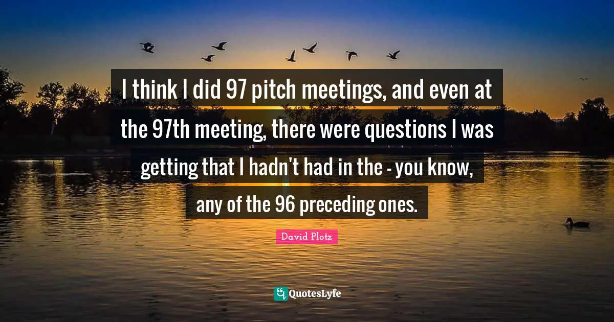I think I did 97 pitch meetings, and even at the 97th meeting, there were questions I was getting that I hadn't had in the - you know, any of the 96 preceding ones.