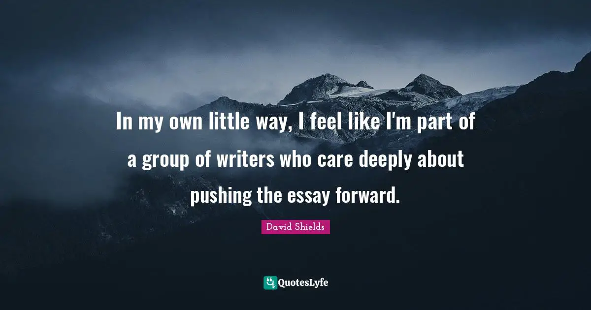 In my own little way, I feel like I'm part of a group of writers who care deeply about pushing the essay forward.