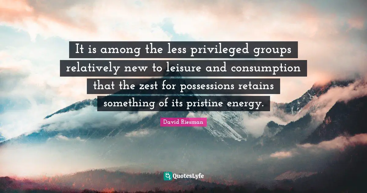 Zest Quotes: "It is among the less privileged groups relatively new to leisure and consumption that the zest for possessions retains something of its pristine energy."