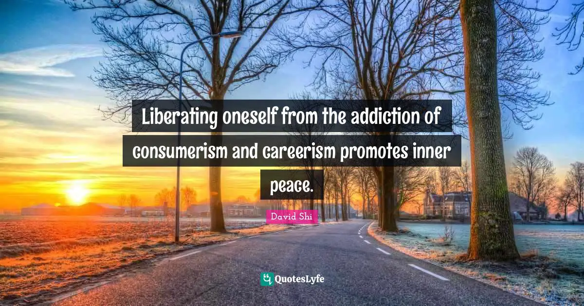 Liberating oneself from the addiction of consumerism and careerism promotes inner peace.