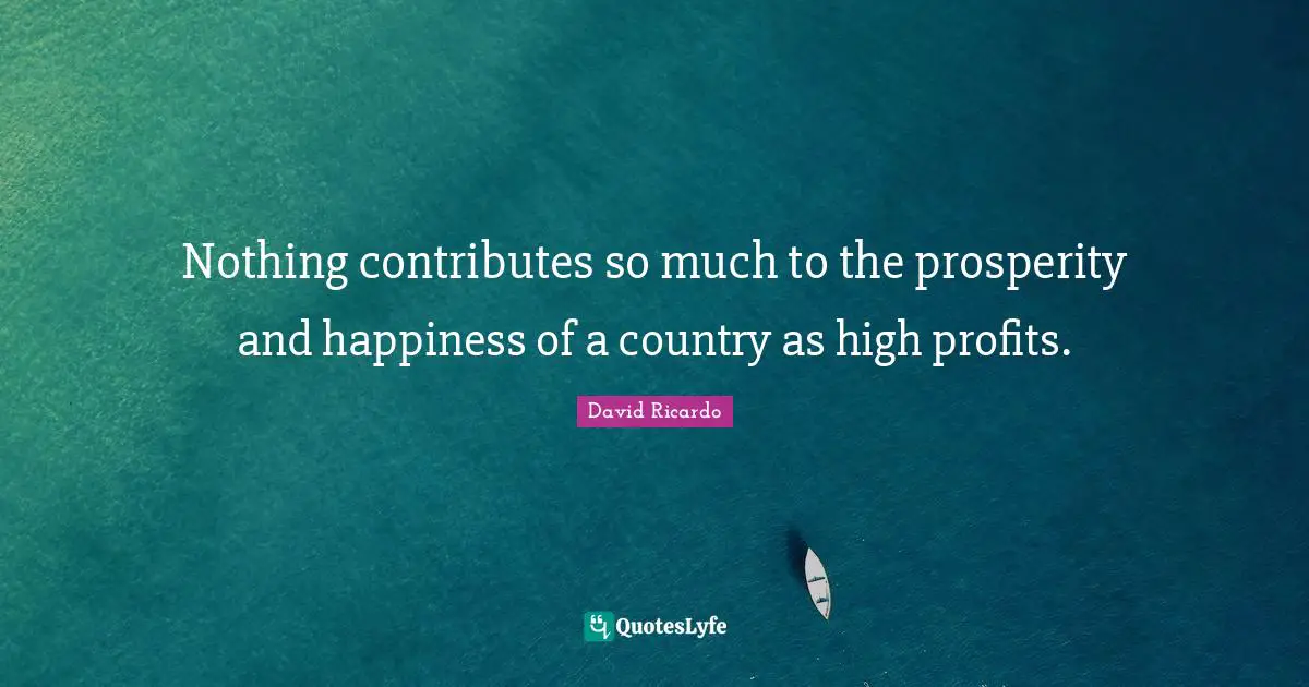Nothing contributes so much to the prosperity and happiness of a country as high profits.