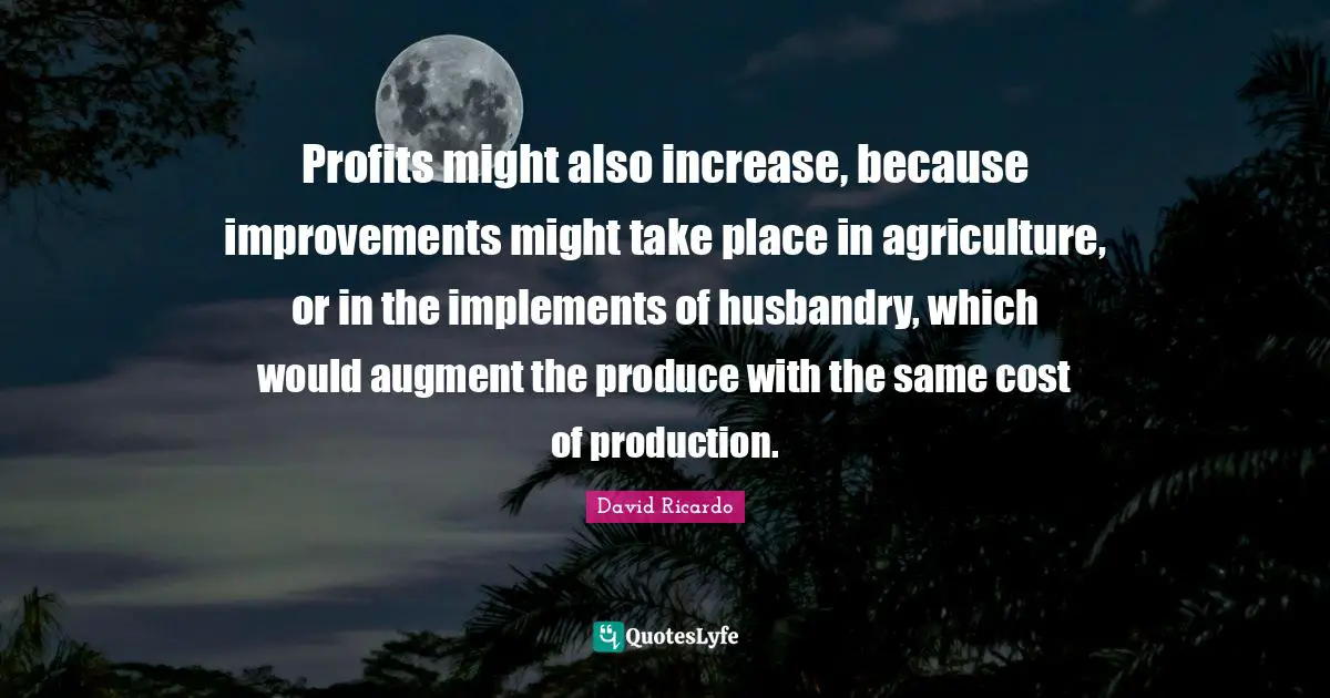 Profits might also increase, because improvements might take place in agriculture, or in the implements of husbandry, which would augment the produce with the same cost of production.
