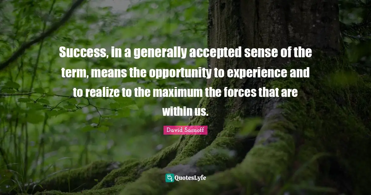 Success, in a generally accepted sense of the term, means the opportunity to experience and to realize to the maximum the forces that are within us.