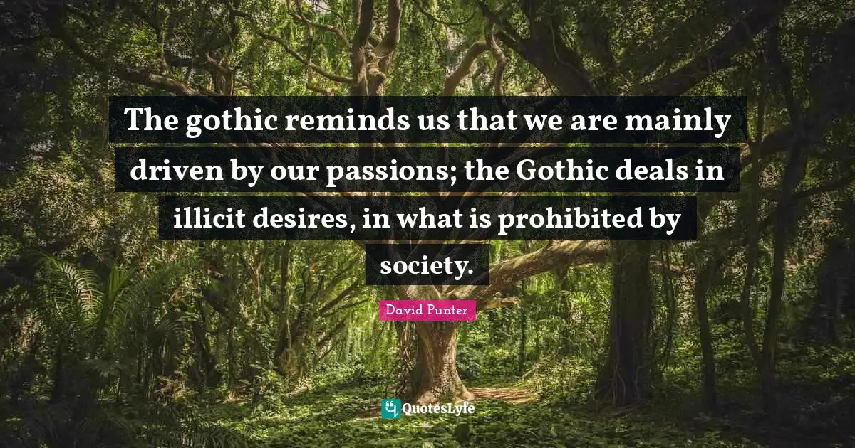 The gothic reminds us that we are mainly driven by our passions; the Gothic deals in illicit desires, in what is prohibited by society.