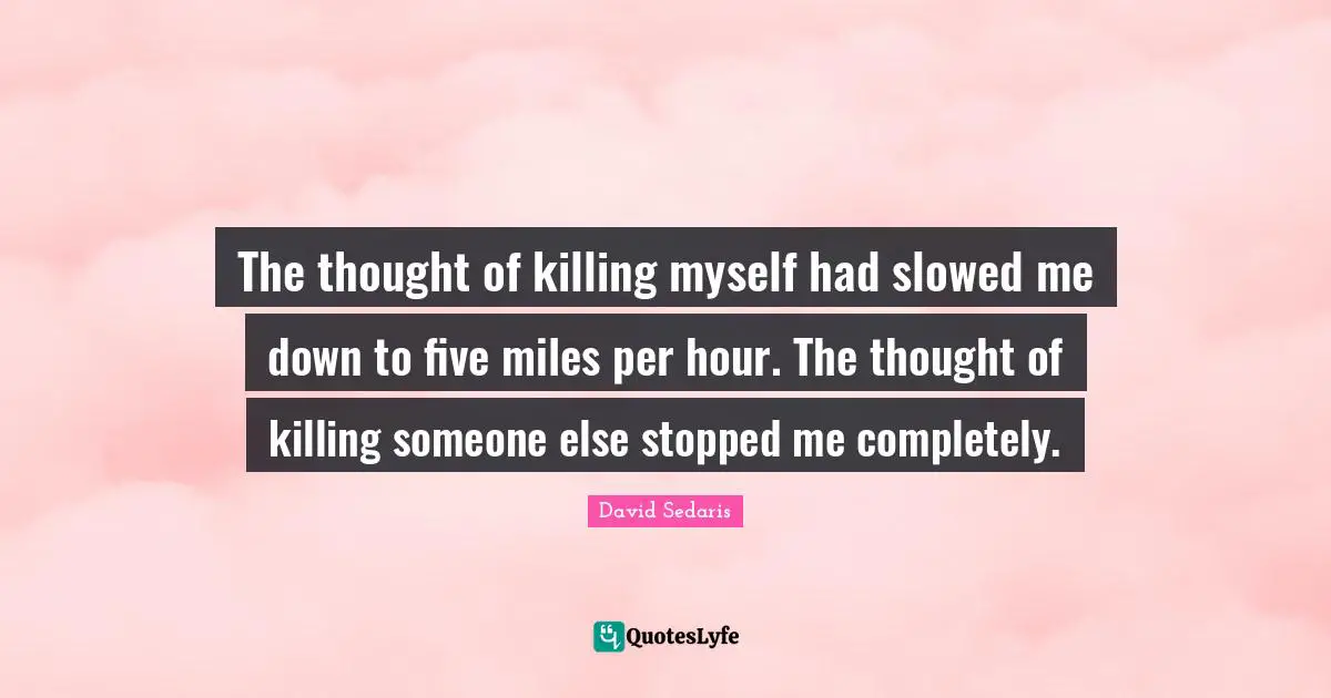 The thought of killing myself had slowed me down to five miles per hour. The thought of killing someone else stopped me completely.