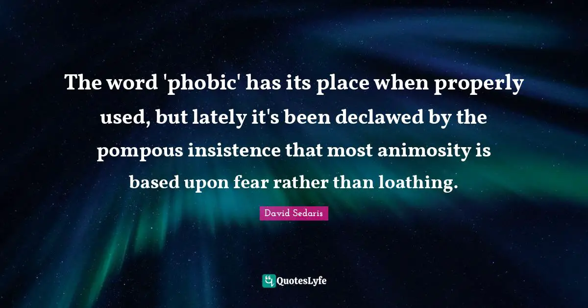 The word 'phobic' has its place when properly used, but lately it's been declawed by the pompous insistence that most animosity is based upon fear rather than loathing.