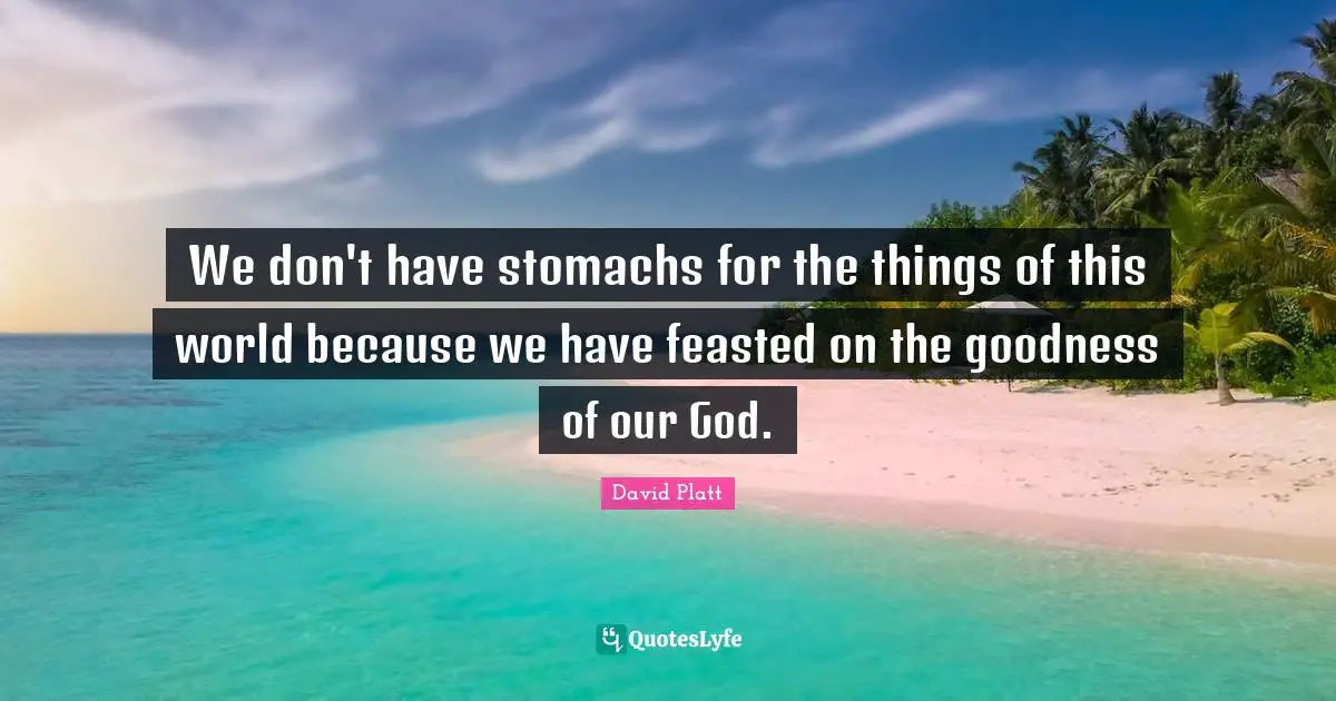 We don't have stomachs for the things of this world because we have feasted on the goodness of our God.