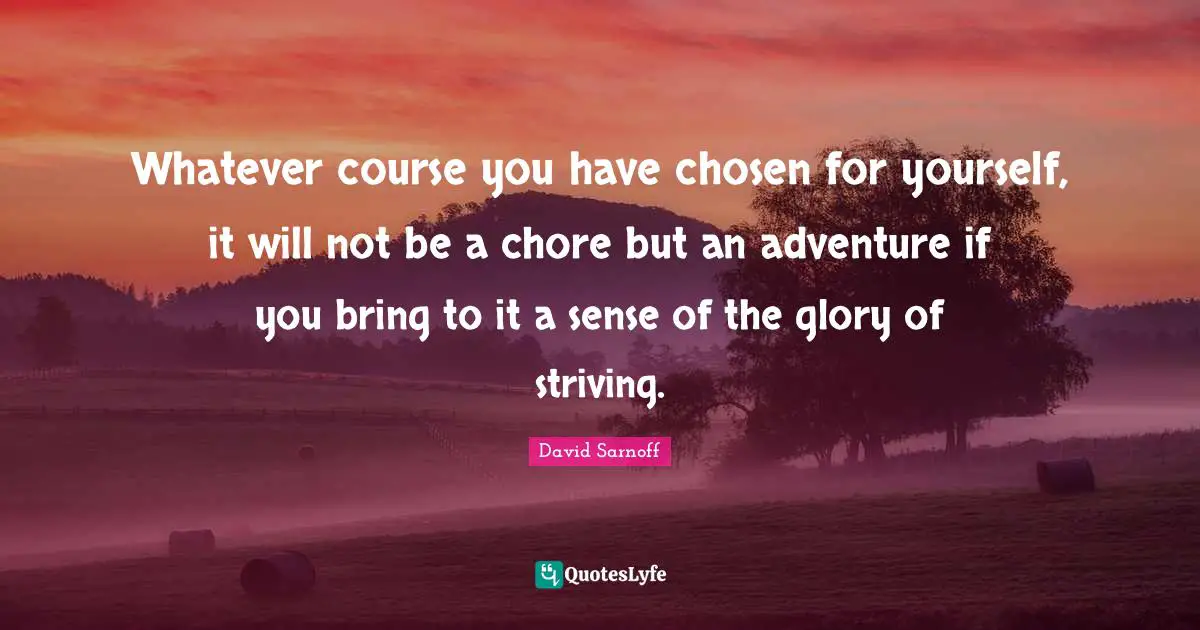 Whatever course you have chosen for yourself, it will not be a chore but an adventure if you bring to it a sense of the glory of striving.