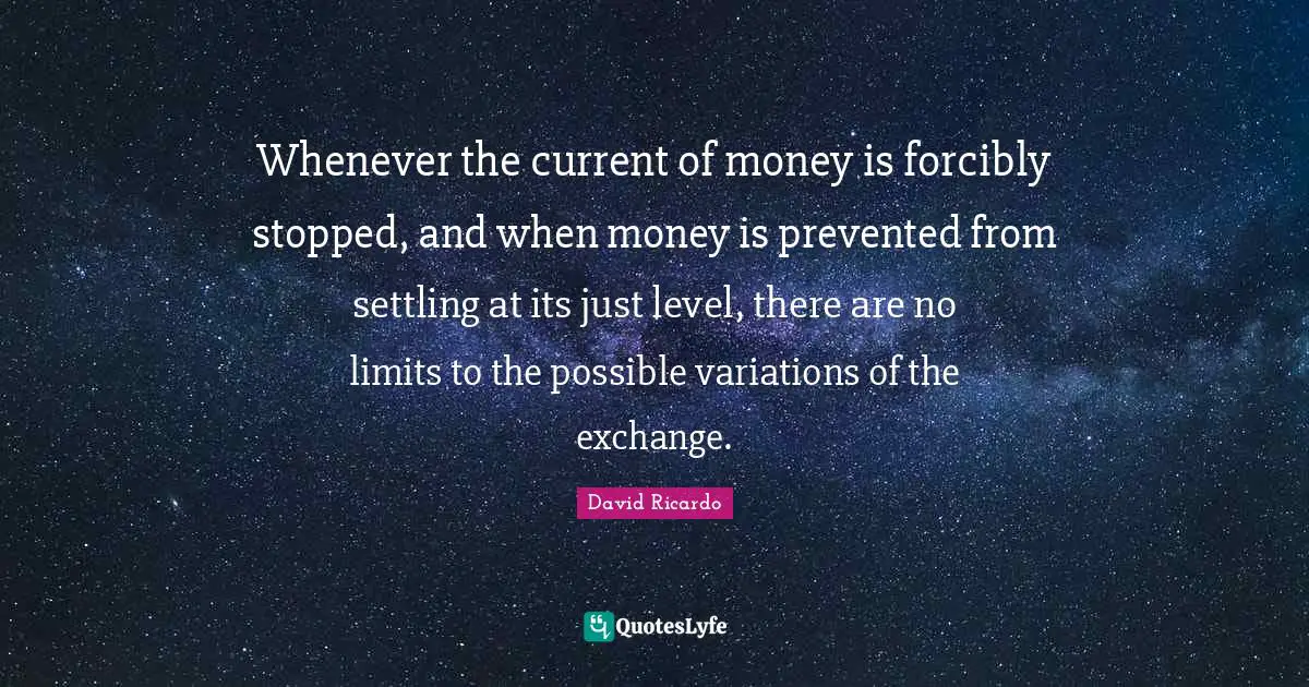 Whenever the current of money is forcibly stopped, and when money is prevented from settling at its just level, there are no limits to the possible variations of the exchange.