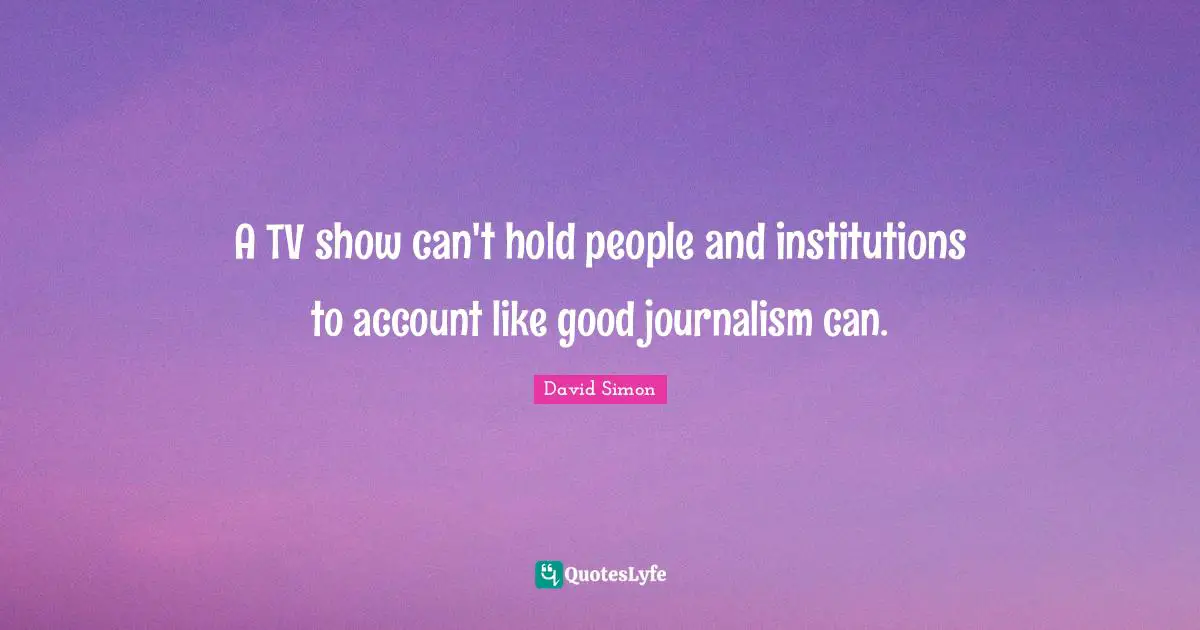 A TV show can't hold people and institutions to account like good journalism can.