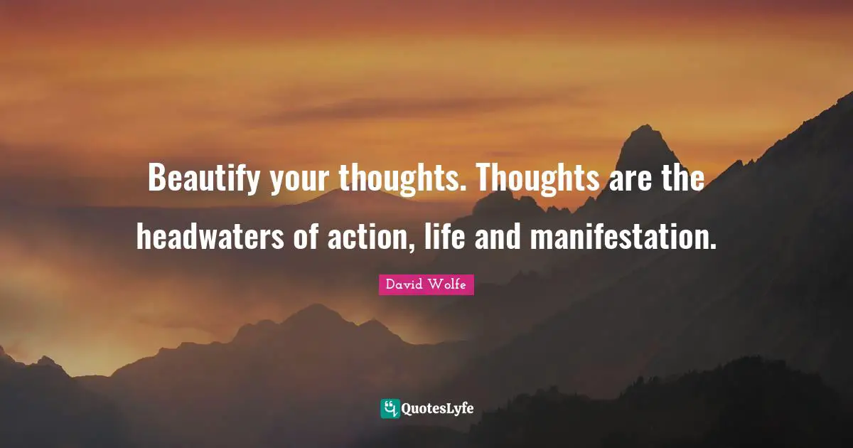 David Wolfe Quotes: "Beautify your thoughts. Thoughts are the headwaters of action, life and manifestation."