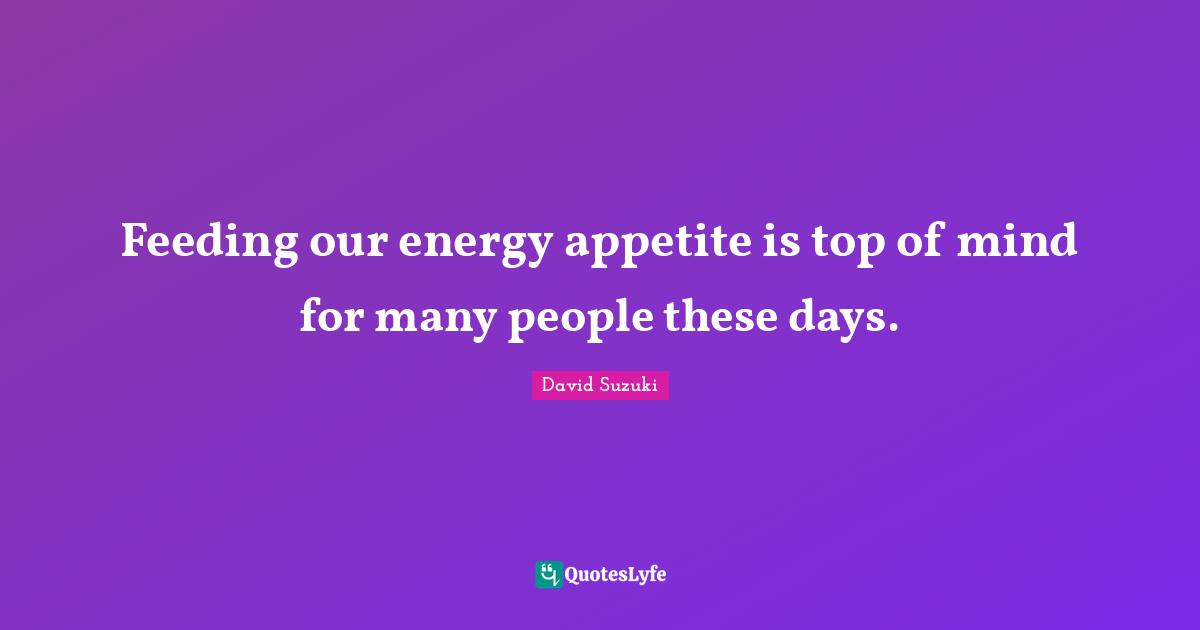 David Suzuki Quotes: "Feeding our energy appetite is top of mind for many people these days."