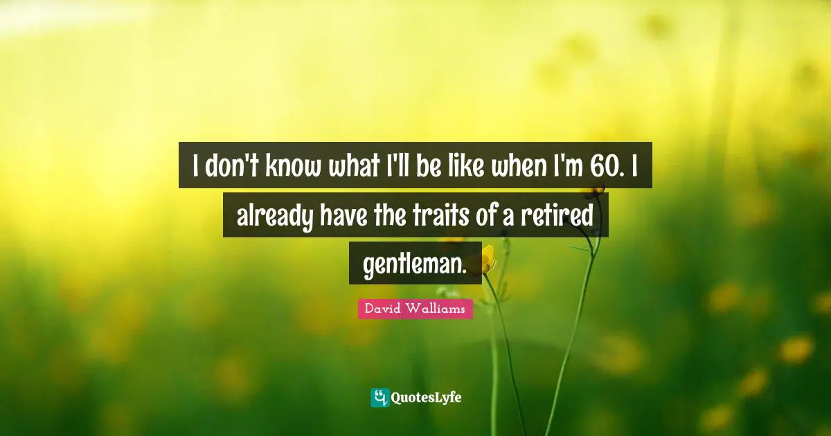 I don't know what I'll be like when I'm 60. I already have the traits of a retired gentleman.