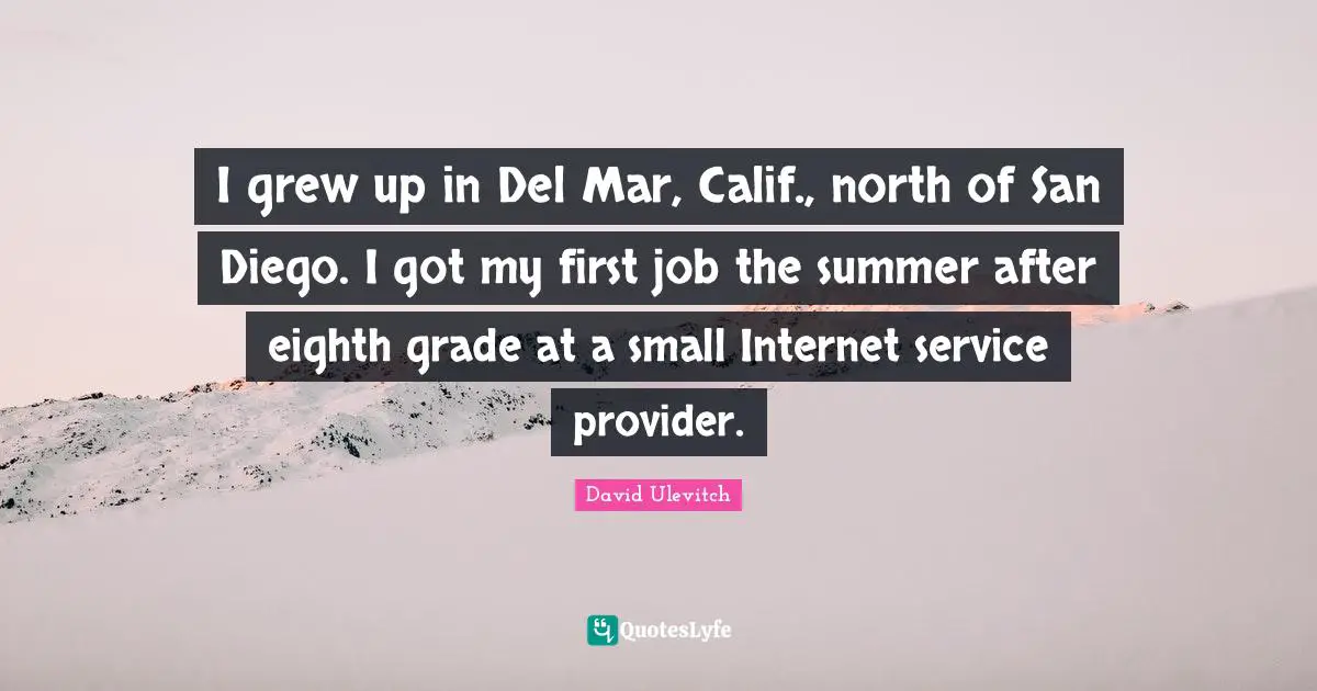 I grew up in Del Mar, Calif., north of San Diego. I got my first job the summer after eighth grade at a small Internet service provider.