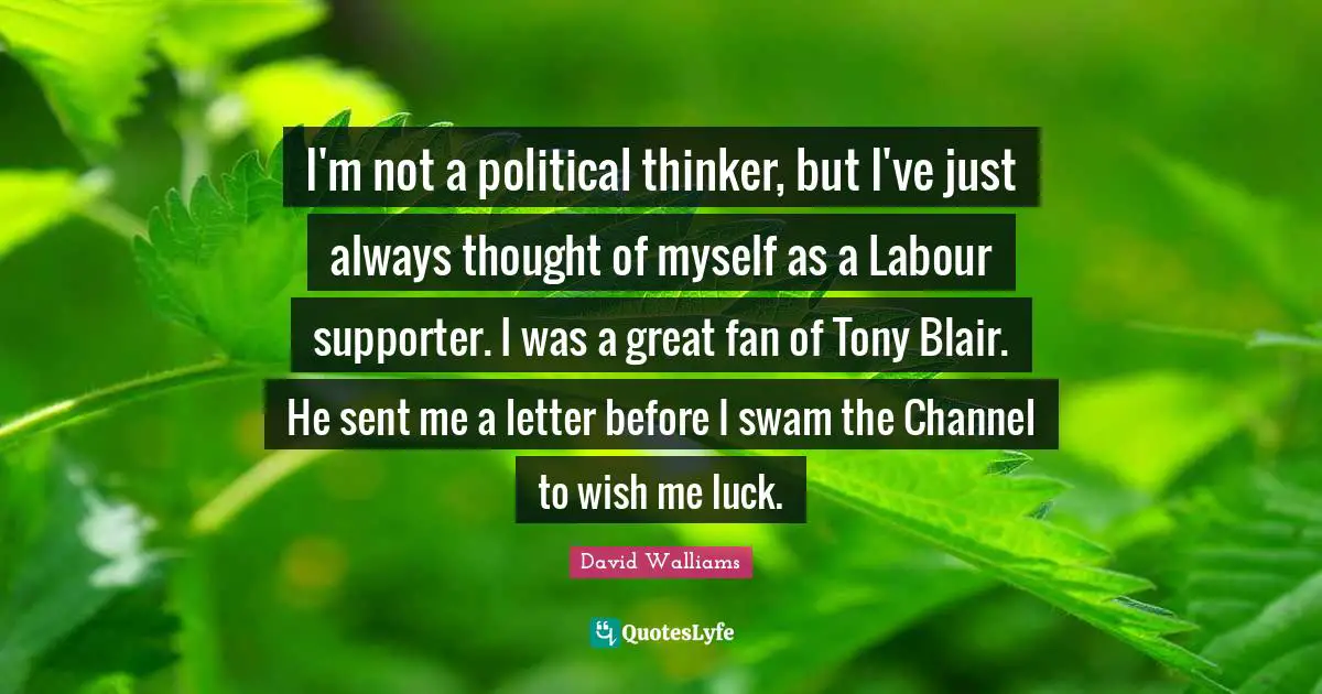 I'm not a political thinker, but I've just always thought of myself as a Labour supporter. I was a great fan of Tony Blair. He sent me a letter before I swam the Channel to wish me luck.