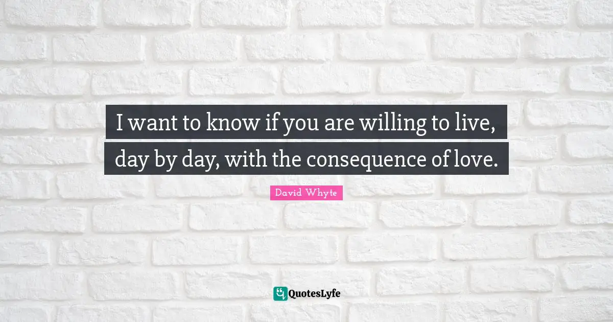 I want to know if you are willing to live, day by day, with the consequence of love.