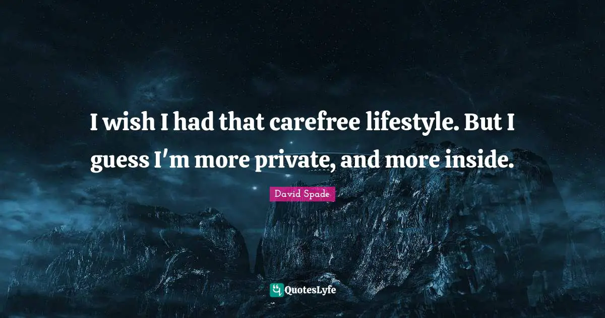 David Spade Quotes: "I wish I had that carefree lifestyle. But I guess I'm more private, and more inside."
