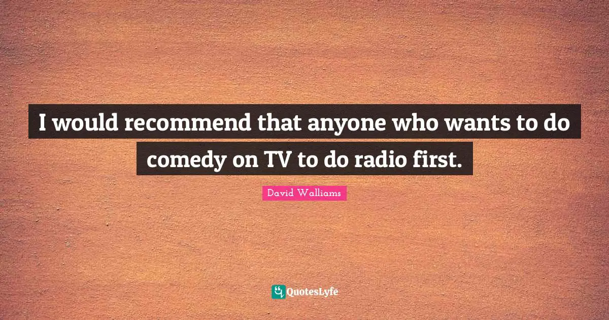 I would recommend that anyone who wants to do comedy on TV to do radio first.