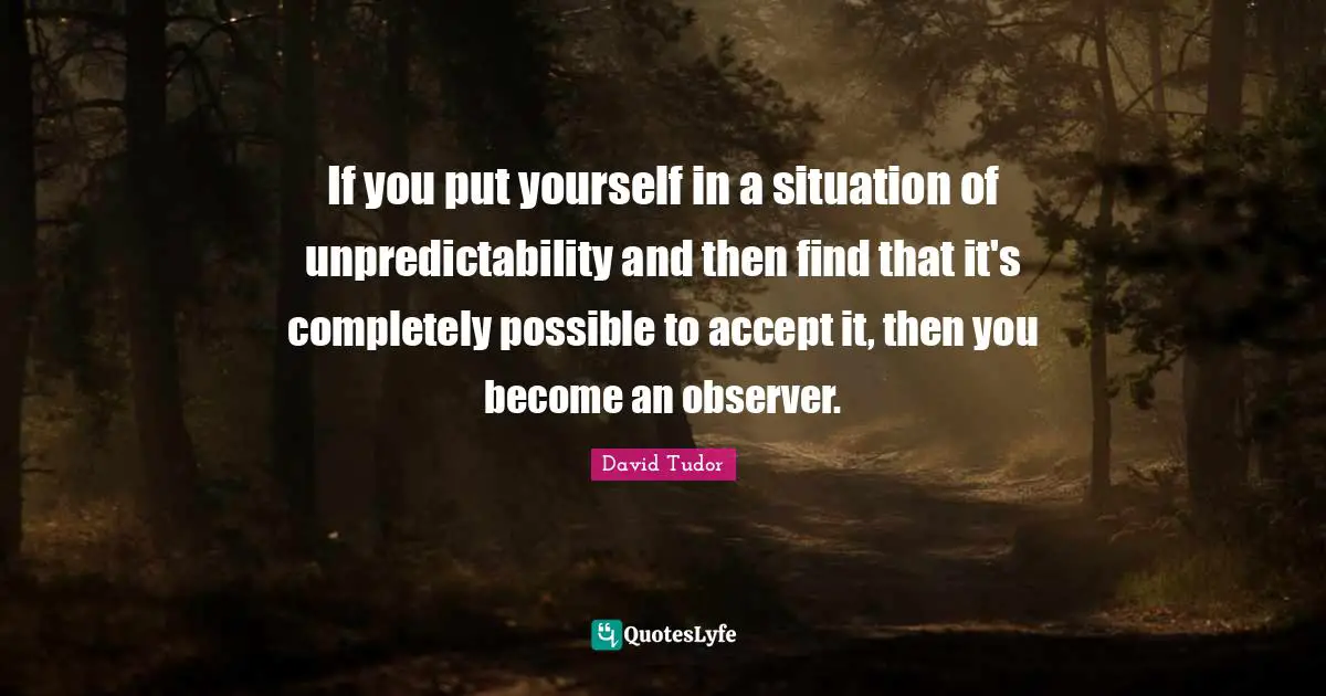 Unpredictability Quotes: "If you put yourself in a situation of unpredictability and then find that it's completely possible to accept it, then you become an observer."