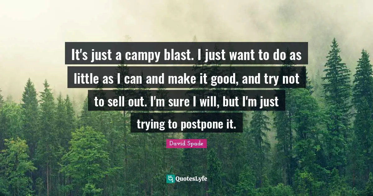 David Spade Quotes: "It's just a campy blast. I just want to do as little as I can and make it good, and try not to sell out. I'm sure I will, but I'm just trying to postpone it."