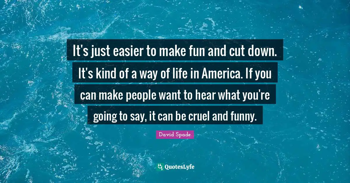 It's just easier to make fun and cut down. It's kind of a way of life in America. If you can make people want to hear what you're going to say, it can be cruel and funny.