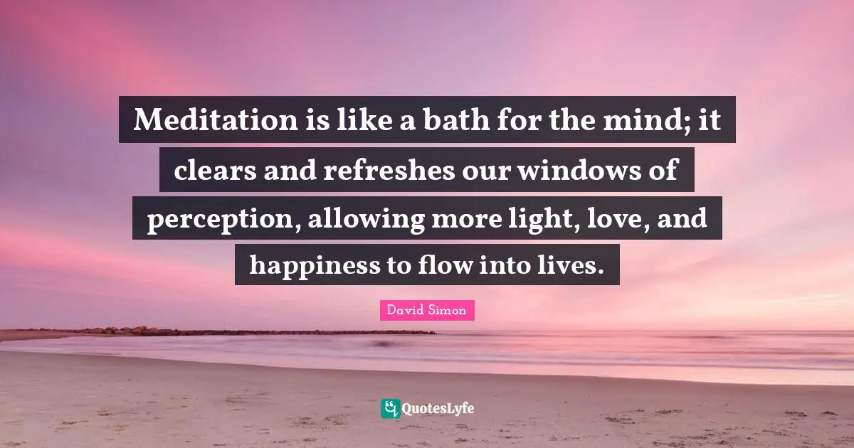 Meditation is like a bath for the mind; it clears and refreshes our windows of perception, allowing more light, love, and happiness to flow into lives.