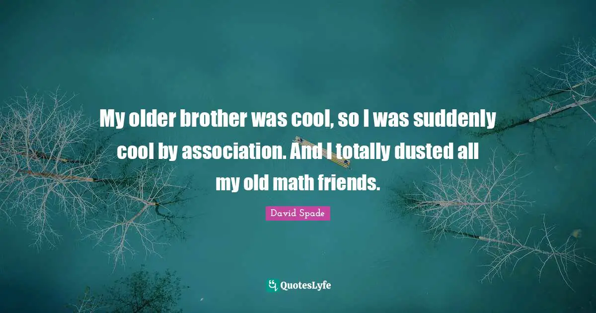 David Spade Quotes: "My older brother was cool, so I was suddenly cool by association. And I totally dusted all my old math friends."