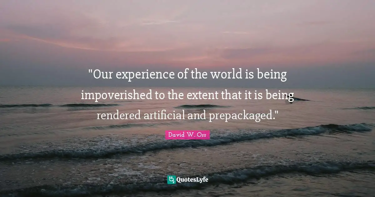 "Our experience of the world is being impoverished to the extent that it is being rendered artificial and prepackaged."
