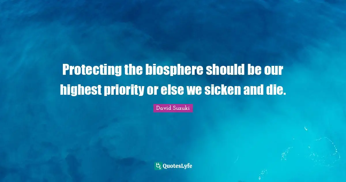 David Suzuki Quotes: "Protecting the biosphere should be our highest priority or else we sicken and die."