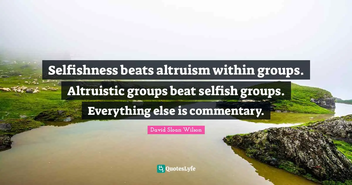 Selfishness beats altruism within groups. Altruistic groups beat selfish groups. Everything else is commentary.