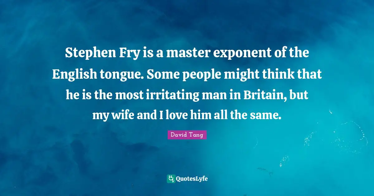 Stephen Fry is a master exponent of the English tongue. Some people might think that he is the most irritating man in Britain, but my wife and I love him all the same.