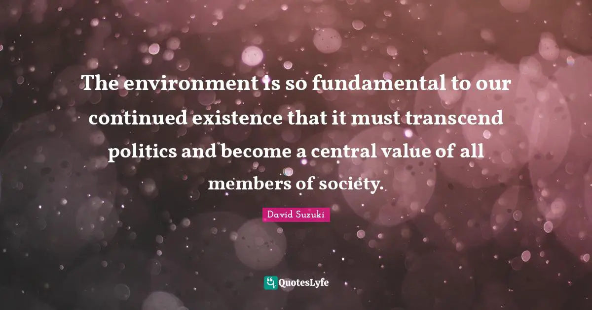 David Suzuki Quotes: "The environment is so fundamental to our continued existence that it must transcend politics and become a central value of all members of society."