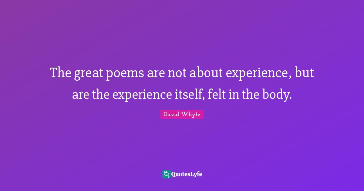 The great poems are not about experience, but are the experience itself, felt in the body.