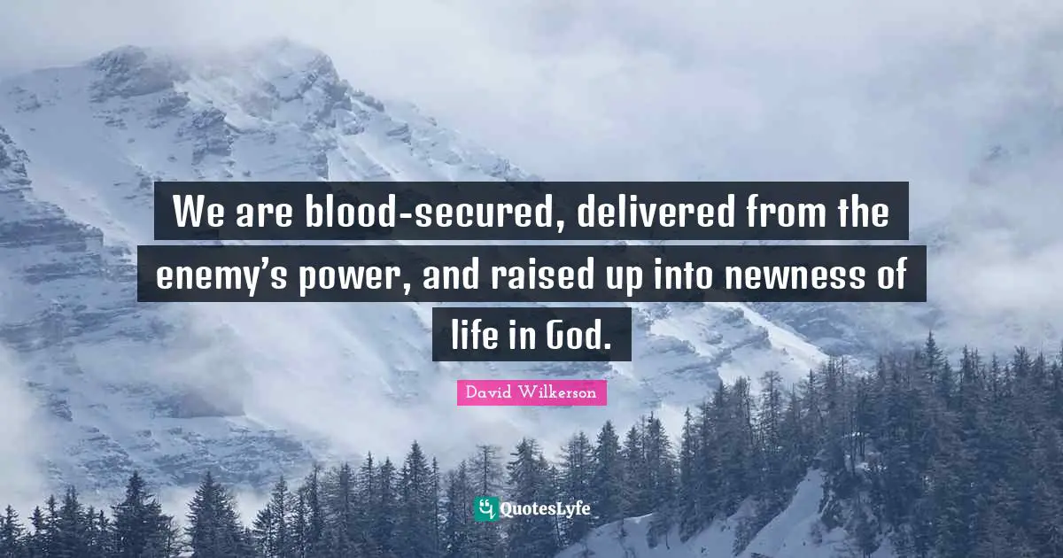 David Wilkerson Quotes: "We are blood-secured, delivered from the enemy’s power, and raised up into newness of life in God."