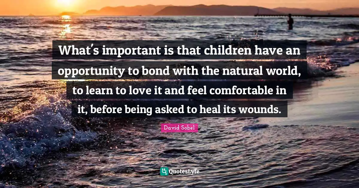 What's important is that children have an opportunity to bond with the natural world, to learn to love it and feel comfortable in it, before being asked to heal its wounds.