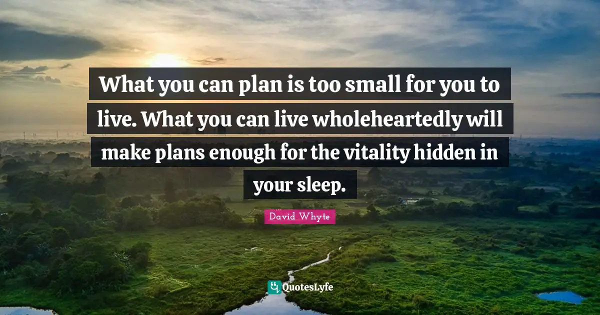 What you can plan is too small for you to live. What you can live wholeheartedly will make plans enough for the vitality hidden in your sleep.
