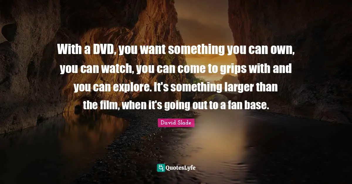 With a DVD, you want something you can own, you can watch, you can come to grips with and you can explore. It's something larger than the film, when it's going out to a fan base.