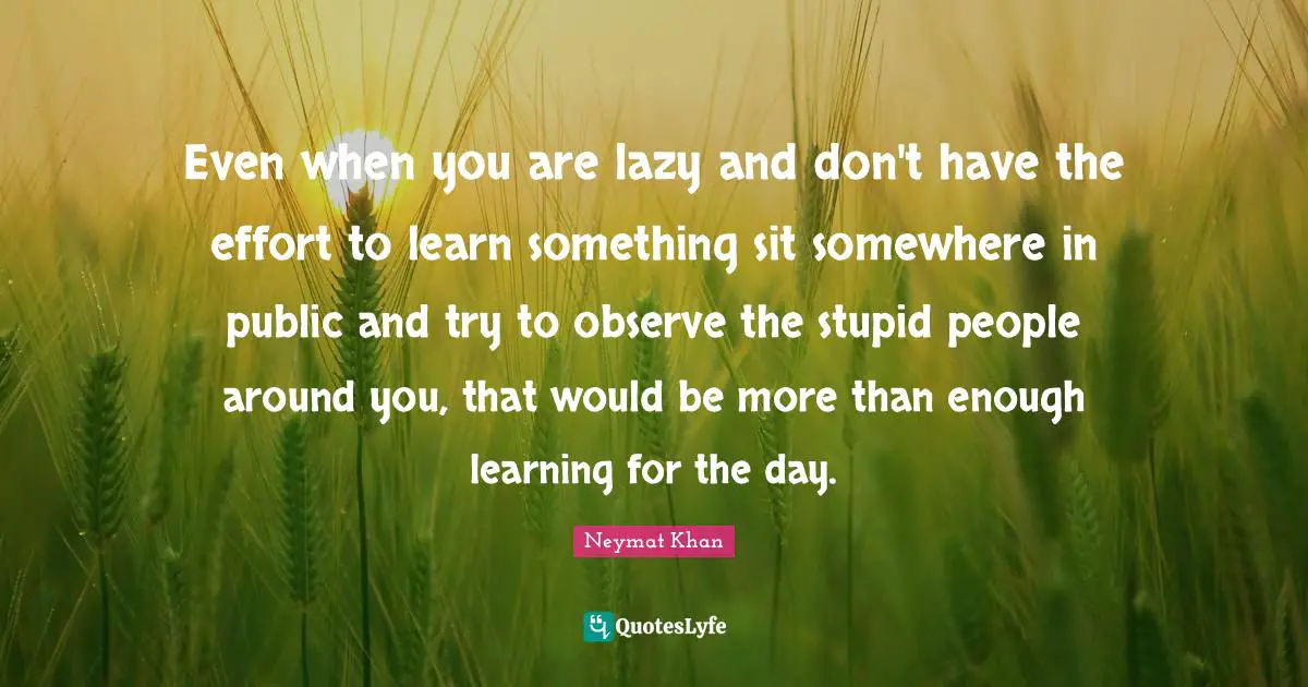 Even when you are lazy and don't have the effort to learn something sit somewhere in public and try to observe the stupid people around you, that would be more than enough learning for the day.