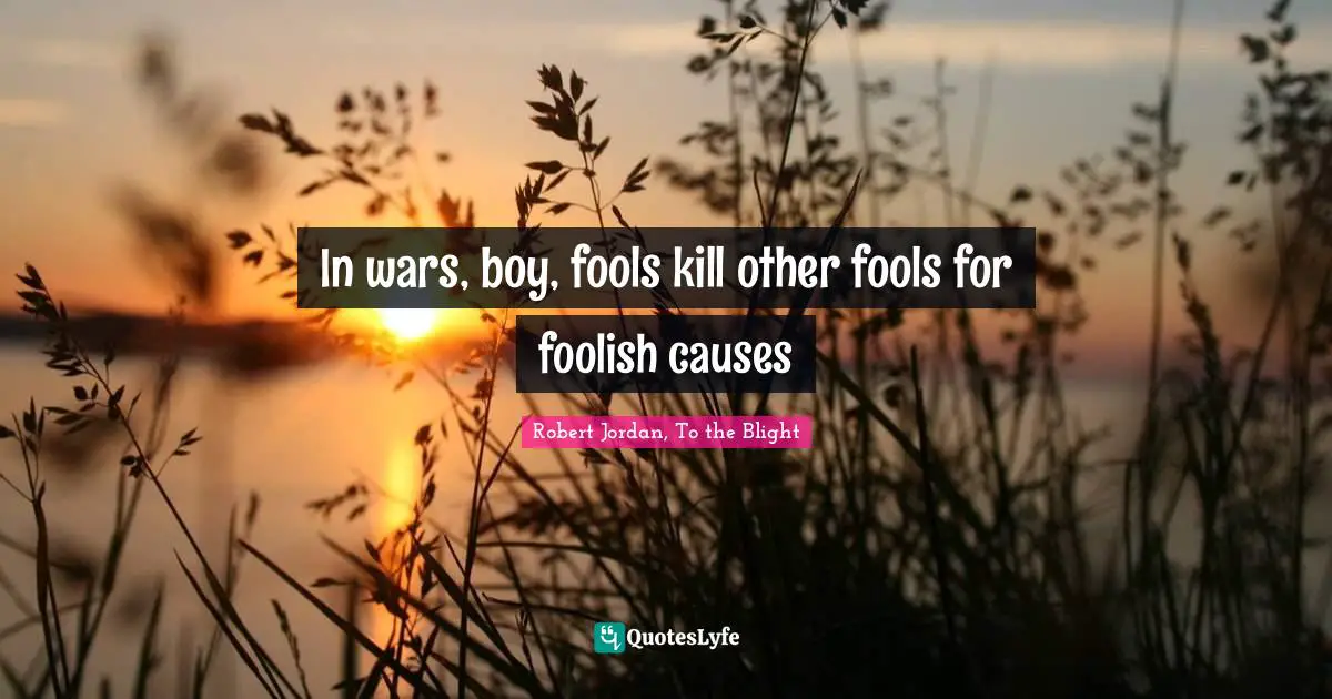 In wars, boy, fools kill other fools for foolish causes