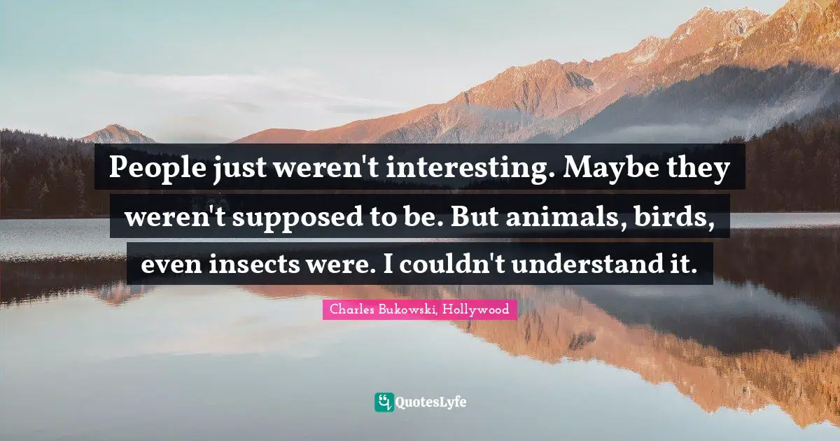 People just weren't interesting. Maybe they weren't supposed to be. But animals, birds, even insects were. I couldn't understand it.