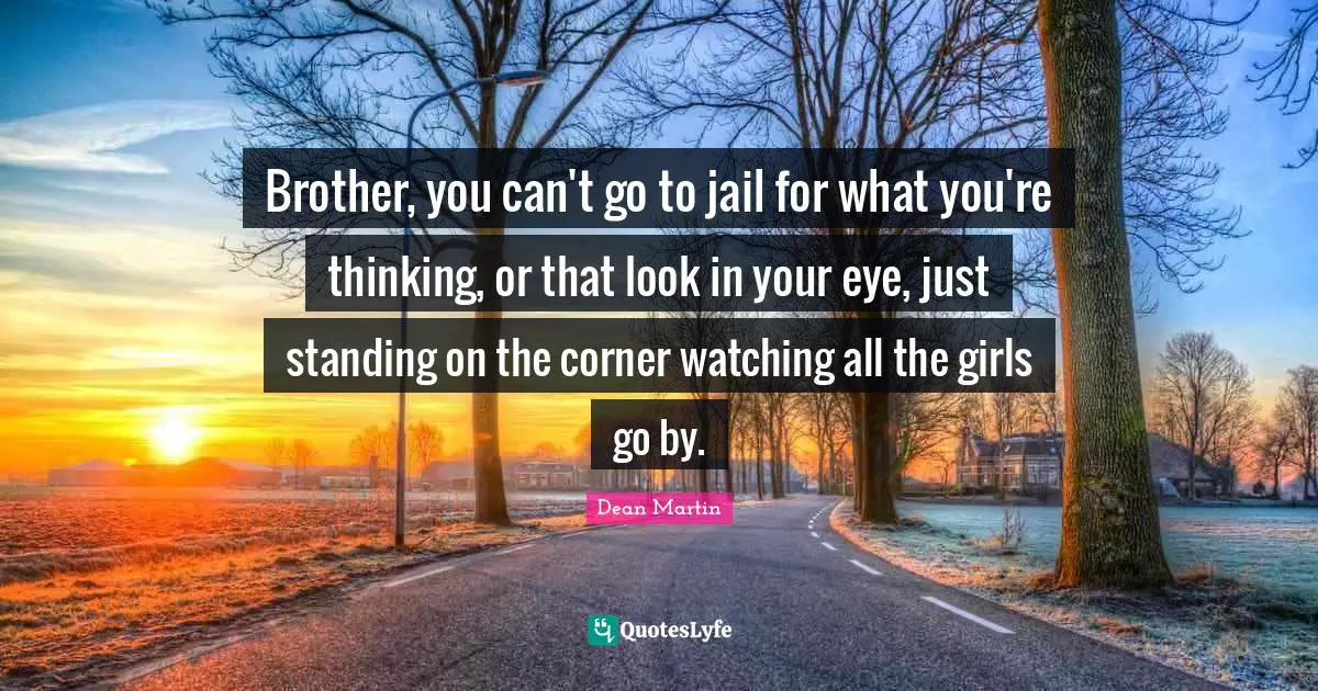 My Brother Quotes: "Brother, you can't go to jail for what you're thinking, or that look in your eye, just standing on the corner watching all the girls go by."