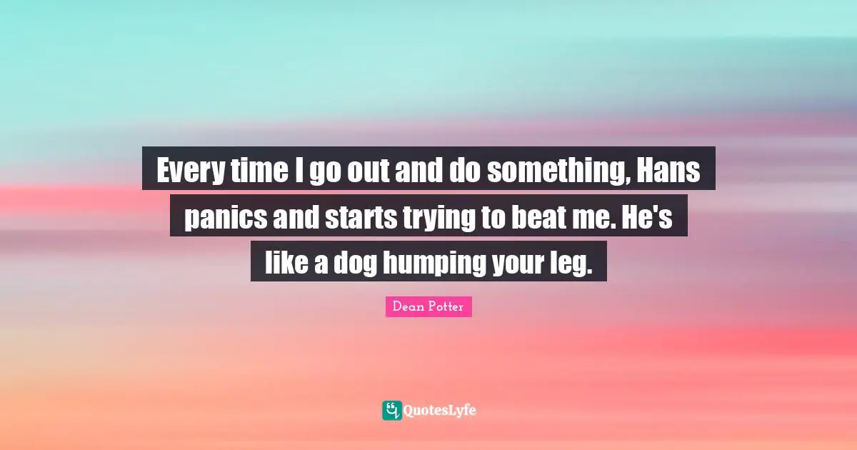 Every time I go out and do something, Hans panics and starts trying to beat me. He's like a dog humping your leg.