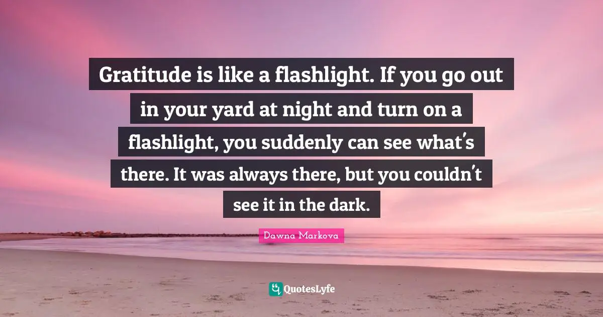 Gratitude is like a flashlight. If you go out in your yard at night and turn on a flashlight, you suddenly can see what's there. It was always there, but you couldn't see it in the dark.