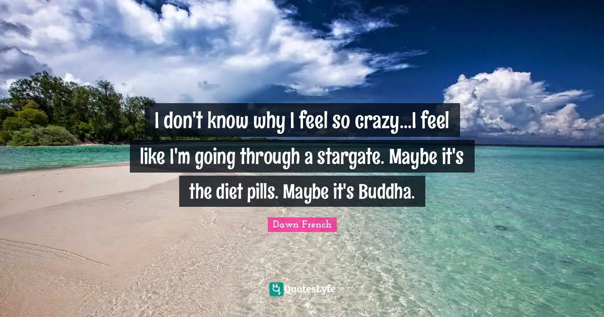 I don't know why I feel so crazy...I feel like I'm going through a stargate. Maybe it's the diet pills. Maybe it's Buddha.