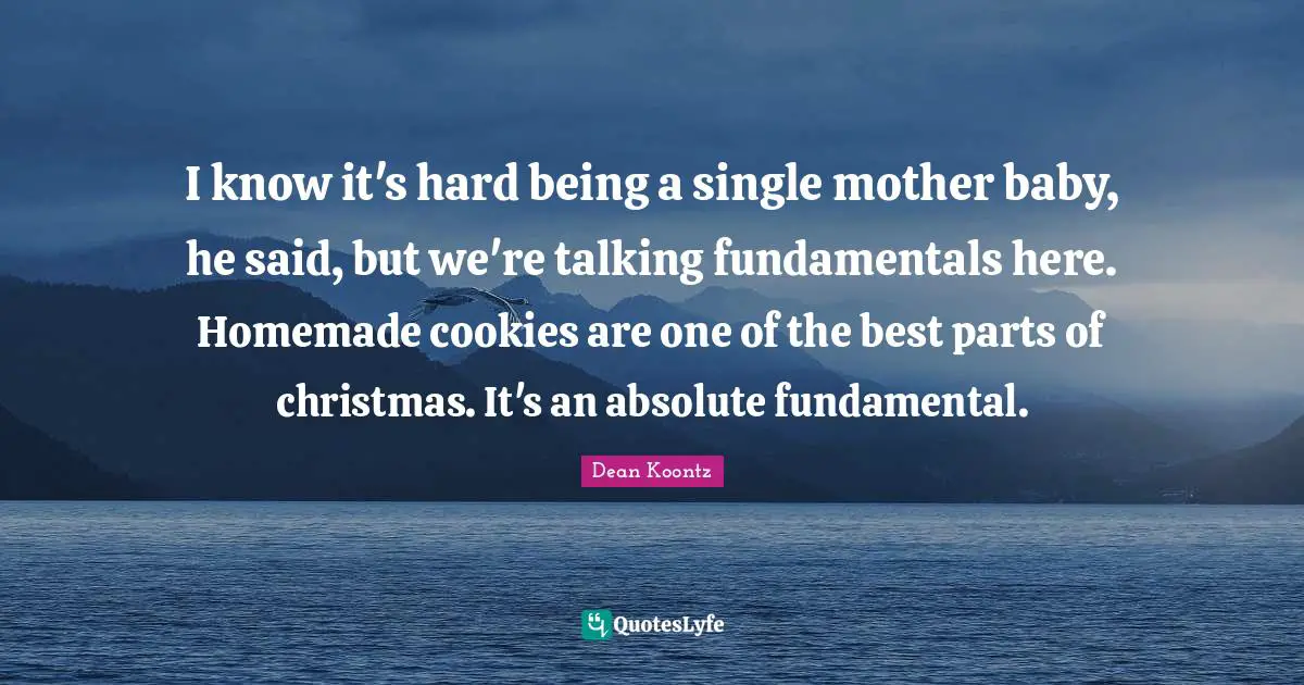 I know it's hard being a single mother baby, he said, but we're talking fundamentals here. Homemade cookies are one of the best parts of christmas. It's an absolute fundamental.