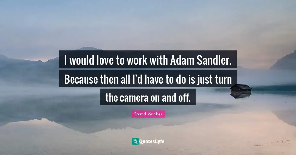 I would love to work with Adam Sandler. Because then all I'd have to do is just turn the camera on and off.